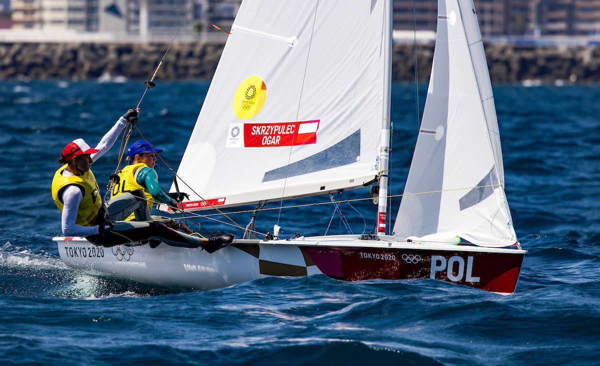 TOKYO 2020: AGNIESZKA SKRZYPULEC AND JOLANTA OGAR (POL) LEADING THE DAY 6 OF 470 WOMEN CLASS RACE